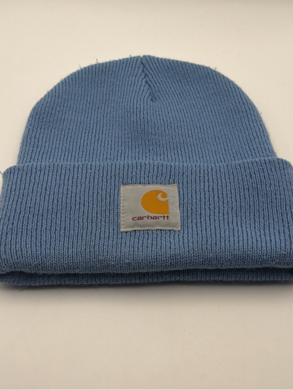 Carhartt Light Blue Cuffed Beanie with Gold Logo Patch